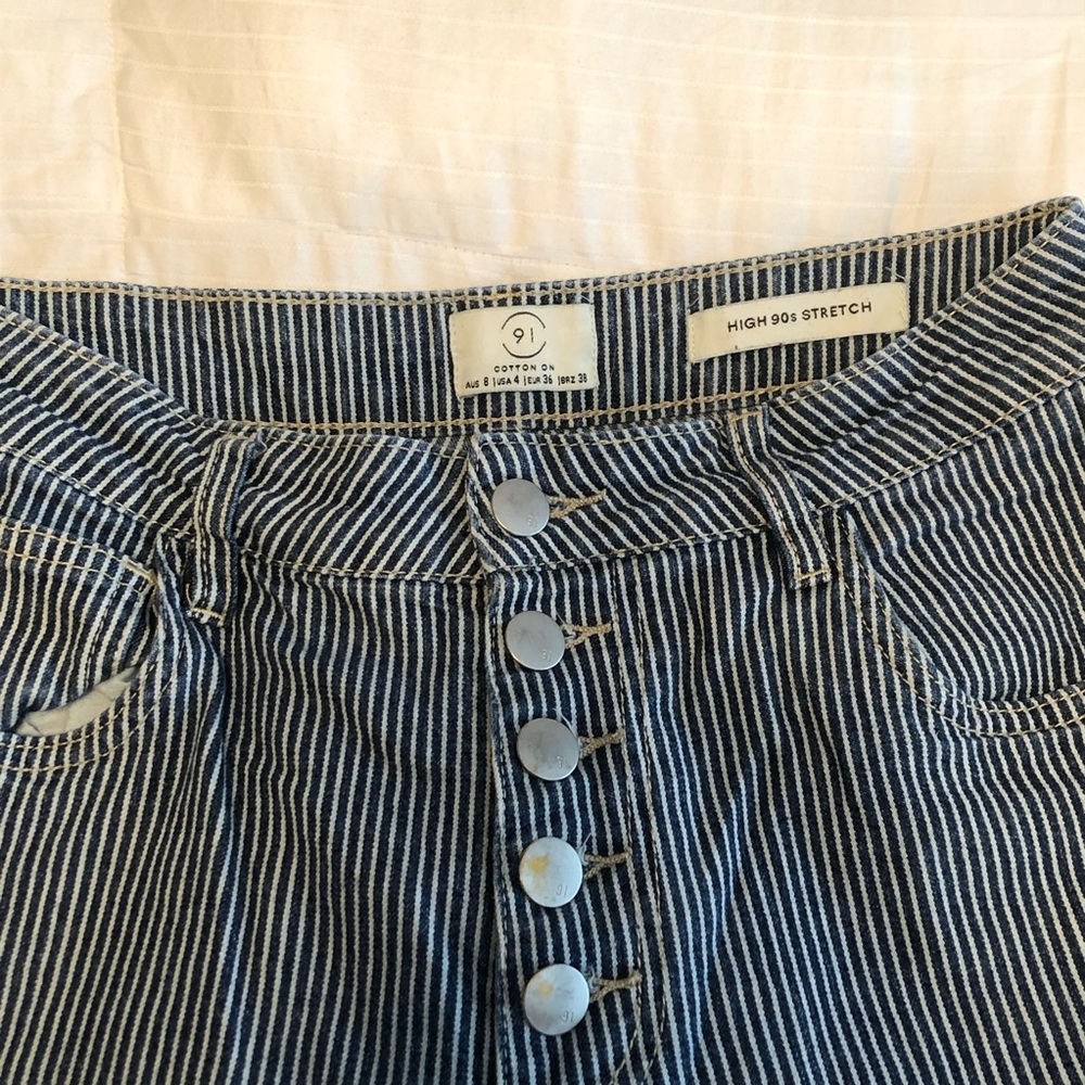 Cotton On high waisted button fly pinstripe jeans